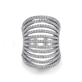 Coil Cubic Zirconia Pave CZ Slinky Modern Full Finger Two Finger Ring 925 Sterling Silver