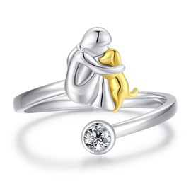 JUSTKIDSTOY Dog Ring 925 Sterling Silver Cute Animal Adjustable April Birthstone Ring Dog Jewelry Gifts for Women Pet Lover