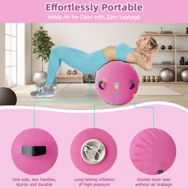 Vapaus Gymnastics Air Barrel Inflatable Tumbling Roller Mat Back Handspring Trainer Air Tumbler Octagon Barrel Gymnastics Equipment for Tumble Track Cheerleading Yoga Training Durable AntiSlip Double Seal Without Pump (Pink, (L)39.3inch x (Diameter)29.5i