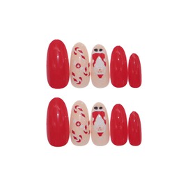 BABALAL Christmas Press on Nails Medium Almond Fake Nails Red Stiletto Acrylic Nails Glossy Stick on Nails for Women and Girls (Santa Claus)