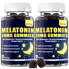 Ceecisee Melatonin 20mg Gummies for Adult: Sugar Free Melatonin Supplement Extra Strength with Ashwagandha L-Theanine Magnesium Turmeric Vitamin D3 B6 B12 - Non-Habit Forming for Women Men(120Count)