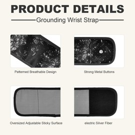 Grounding Wrist Strap, Grounding Strap, Patterned Grounding Wristband, Grounding Therapy Wrist Support Brace，Grounding Electric Carbon Leatherette for Better Sleep, Relieve Pain and Inflammation