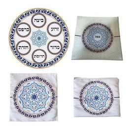 Ayuni Gifts of the World Orignal Painted Glass Passover Seder Plate with Matching Matzah Platter, Matzah Cover and Afikoman Bg 4 Pc Set (Mandala)