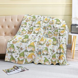 coedoaes Cute Garden Gnome Fleece Blanket - 50x60in Spring Flower Throw Blankets,Soft Cozy Lightweight, Ideal for Living Room Home Rustic Farmhouse Decor and Kids Women Girls Gifts