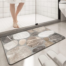 Rstick Marble Bathroom Rugs Non Slip Washable Stone Tile Texture Bath Mat Small Rubber Backed Floor Mat 17"x24"