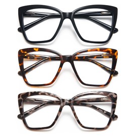 EYEURL 3 Pack Oversized Cat Eye Reading Glasses for Women Blue Light Computer Readers for Women Men Stylish Spring Hinge Large Eyewear Computer Eyeglasses 1.25