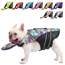 French Bulldog Life Jacket, High Flotation Dog Life Vest for Swimming Boating, Reflective Dog Swim Vest with Chin Float and Rescue Handle (Chest Girth: 17" to 30",Weight: 17" to 28" LB)