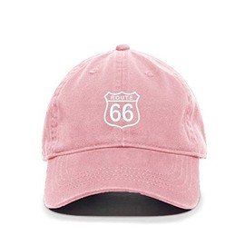 Tech Design Route 66 Baseball Cap Embroidered Cotton Adjustable Dad Hat Light Pink