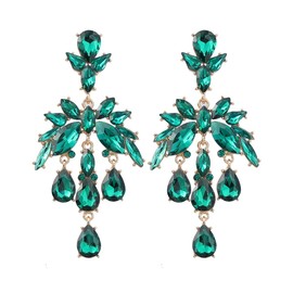 Teardrop Chandelier Earrings, Teardrop Cluster Dangle Earrings for Women, Bohemian Flower Teardrop Earrings, Teardrop Statement Earrings Boho Jewelry, Floral Teardrop Drop Earrings for Girls (Green)