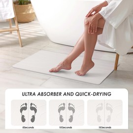 Qidordour 32"x 20" Stone Bath Mat Large, Super Absorbent Diatomaceous Earth Stone Shower Mats, Quick Drying Non-Slip Bath Stone Mat for Bathroom Floor, Natural Easy to Clean, White