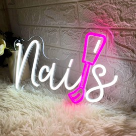Nails Neon Sign for Nail Room, LED Nails Neon Signs for Wall Decor, Beauty Room, Salon Bar, Bedroom, Nails Neon Lights Christmas Birthday Gift for Girls, Lover, Friend