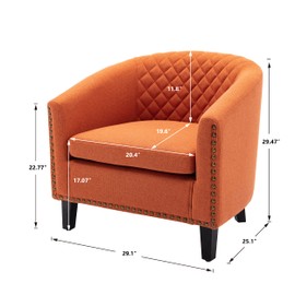 Linen Fabric Barrel Chair Accent Armchair Living Room Chair, Modern Tufted Club Chair with Nailheads, Tub Chair Single Sofa Chair with Solid Wood Legs for Living Room Bedroom (Orange)