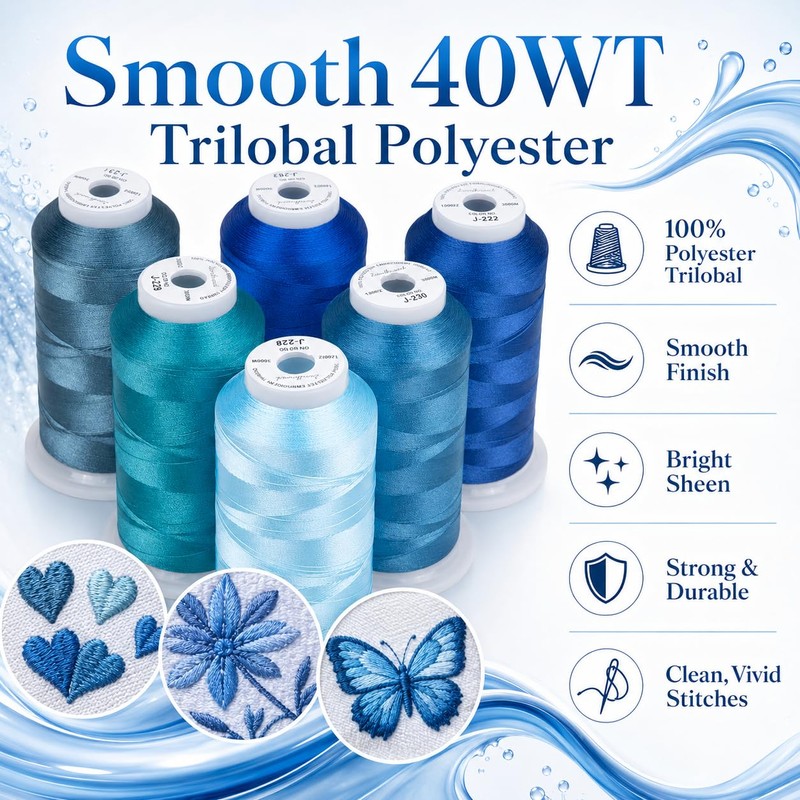 Simthread 6 Spools 3000 Yds 40WT Polyester Embroidery Thread Blue