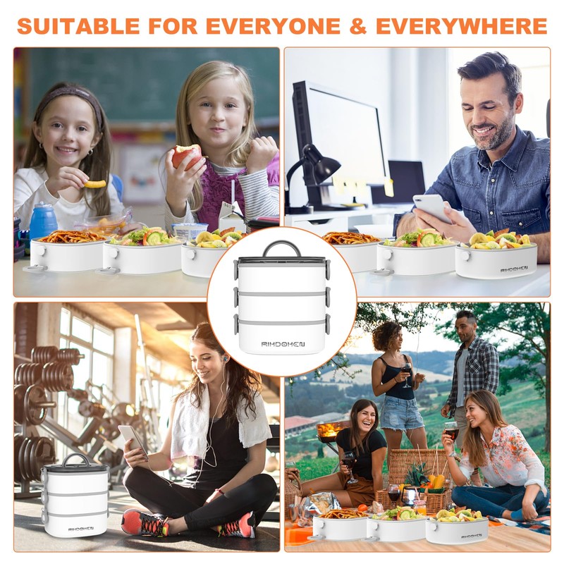RIKDOKEN Lunch Box, Stackable 3 Layers Containers, Portable 94OZ Large