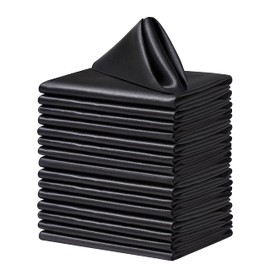 Counfeisly 16 Pack Square Satin Dinner Napkins, 17x17 Inches Silky Soft Smooth Table Cloth Napkins for Restaurant Weddings Banquet Party Decoration, Black