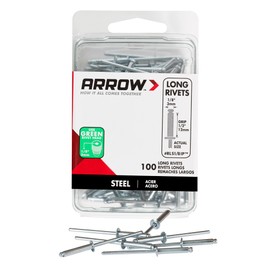 Arrow RLS1/8IP Long Steel 1/8-Inch Pop Rivets for Metal, Fabric, Leather, and Auto Repair, 100-Pack