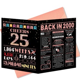 BGTCARDS 25th Birthday Card, 25th Birthday Decorations for Her, 25th Birthday Gifts for Daughter, Back in 2000 Birthday Card, Rose Gold