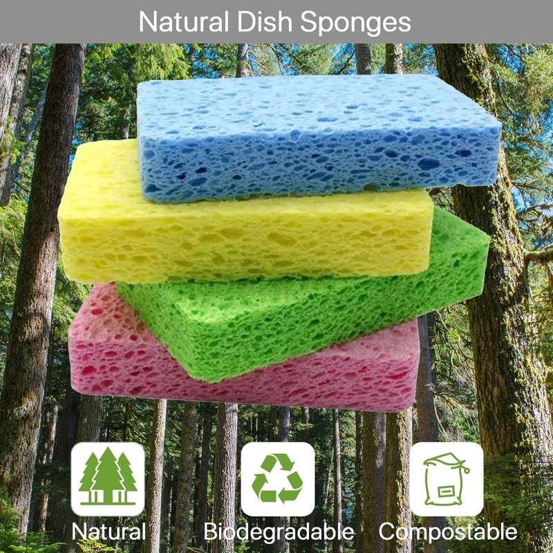 wowled Biodegradable Kitchen Sponges Washing Up, 12 Pack Natural Compostable
