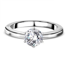 TJC Moissanite Solitaire Ring for Women Engagement Ladies Rings in Platinum Plated 925 Sterling Silver Size P Prong Setting Metal Wt. 3.75 Grams