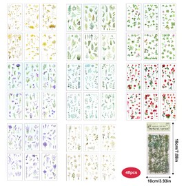 Flower Stickers for Scrapbooking, 480 PCS Transparent Floral Stickers for Scrapbook Supplies Card Making Journaling Water Bottles DIY Crafts Decoration(48 Sheets)