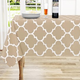 homing Rectangle Table Cloth, Waterproof Stain Resistant Washable Tablecloth, Moroccan Polyester Table Cover for Dining, Indoor and Outdoor (Khaki and White, 60" x 120")