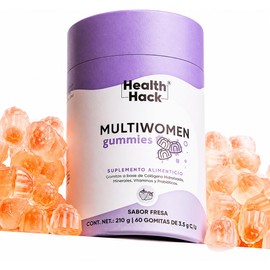 Health Hack Multi Women Gomitas Multivitamínico para Mujer, Sabor Fresa, con 27 Ingredientes, Vitaminas, Minerales, Mio-Inositol, Probióticos, Biotina