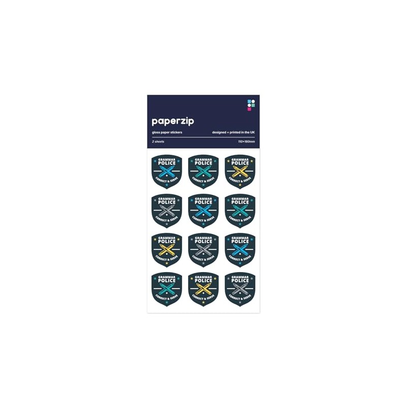 PAPERZIP - Grammar Police (Correct and Serve) – 24 Stickers