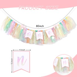 Rainbow High Chair Banner For 1st Birthday，First Birthday High Chair Banner With Tulle Garland，High Chair Fabric Garland For 1st Birthday Party，Colorful Ribbon Highchair Banner For First