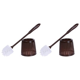 HMETOL Toilet Brush Wall Mount, Long Handle, Flexible Brush Head, Brush Holder Set, Bathroom Accessories Ventilation Slots Base, Household Essentials 2 Pack Brown