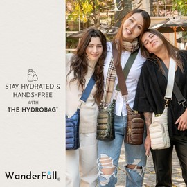 WanderFull® Original HydroBag®, Fits Up to 32 oz Water Bottle Holder with Strap, Hands-Free Crossbody, Water Bottle Carrier Bag with Phone Pocket - Blush Matte w/Striped Strap