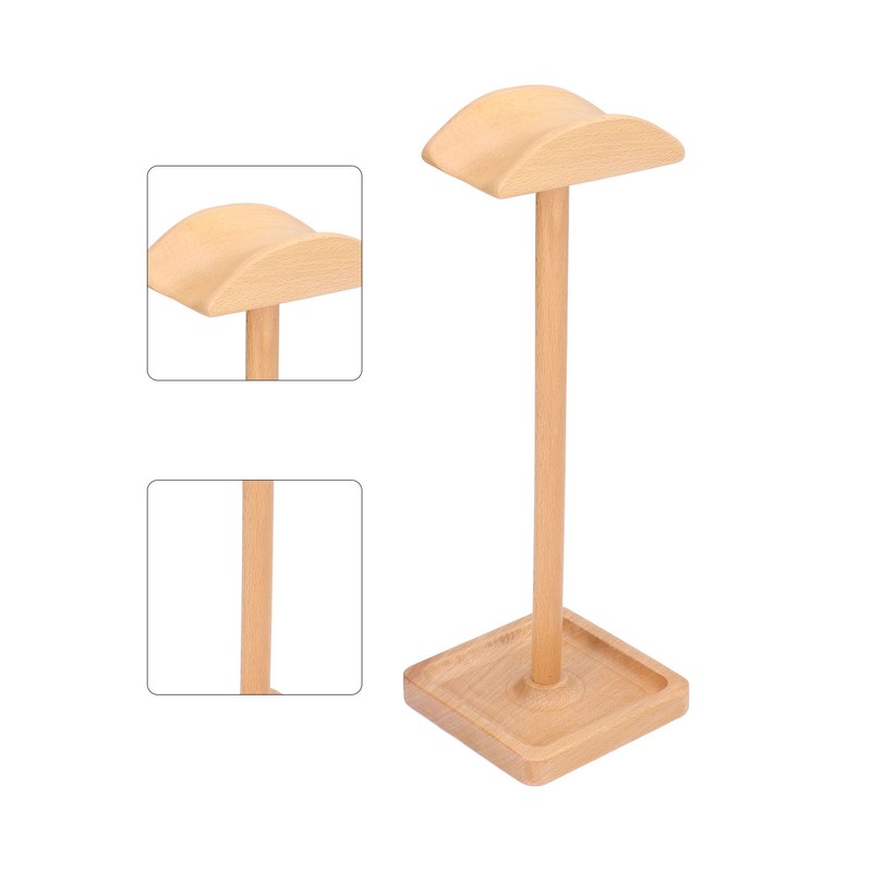 Wooden Headphone Holder Beech Headset Stand Desktop Display Shelf for
