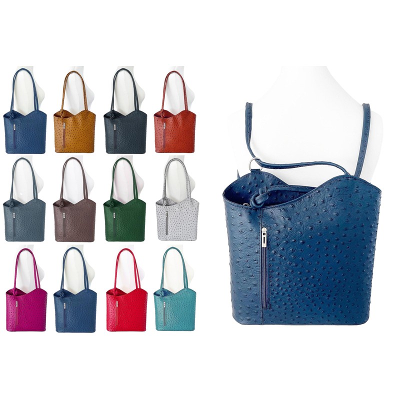 Handbag Bliss Womens Italian Leather Ostrich Print Convertible Shoulder Bag