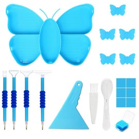 5 Grid Diamond Art Painting Tray Kits Butterfly Shape Drill Tray Plate Diamond Art Painting Pen Nail Art Beading Plates Cross Stitch Tools Kit(Blue)