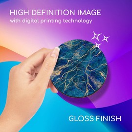 1 x Round Coaster - Navy Blue Marble Stone Effect Cork Backed MDF Glossy Tea Coffee Accessory #21087