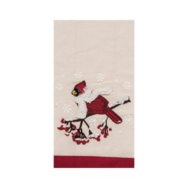C&F Home Winter Holiday Theme Cozy Red Cardinal in White Scarf Christmas Kitchen Cotton Flour Sack Kitchen Dish Towel 27L x 18W in. 18" x 27" Tan