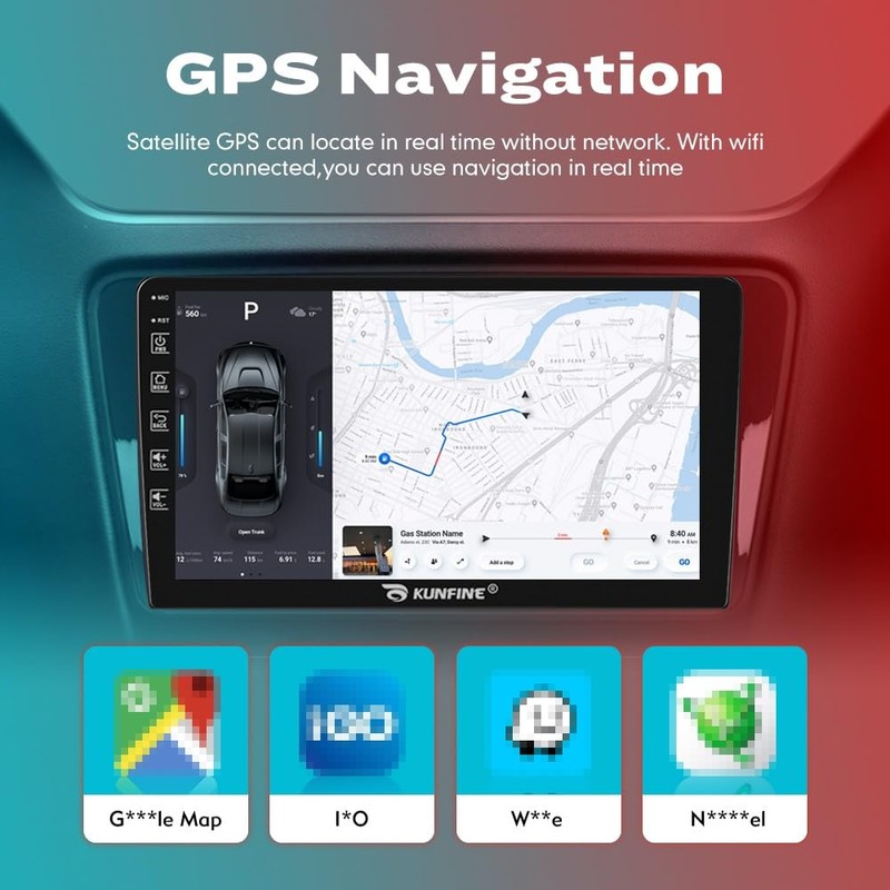 Kunfine Car CarPlay Android Auto Navigation Stereo GPS Radio Reverse