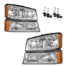 Vizotae Headlights Assembly W/Bulbs for 2003-2007 Chevy Silverado1500/2500/3500/1500HD/2500HD, 2003-2006 Avalanche 1500/2500 Driver & Passenger Side