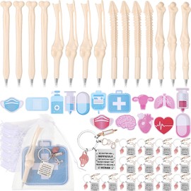 Nezyo 60 pcs Nurse Graduation Gifts Set Appreciation Gifts Supplies 15 Bone Pens 15 Keychains 15 Sticky Notes 15 Organza Bags for Nurses Week