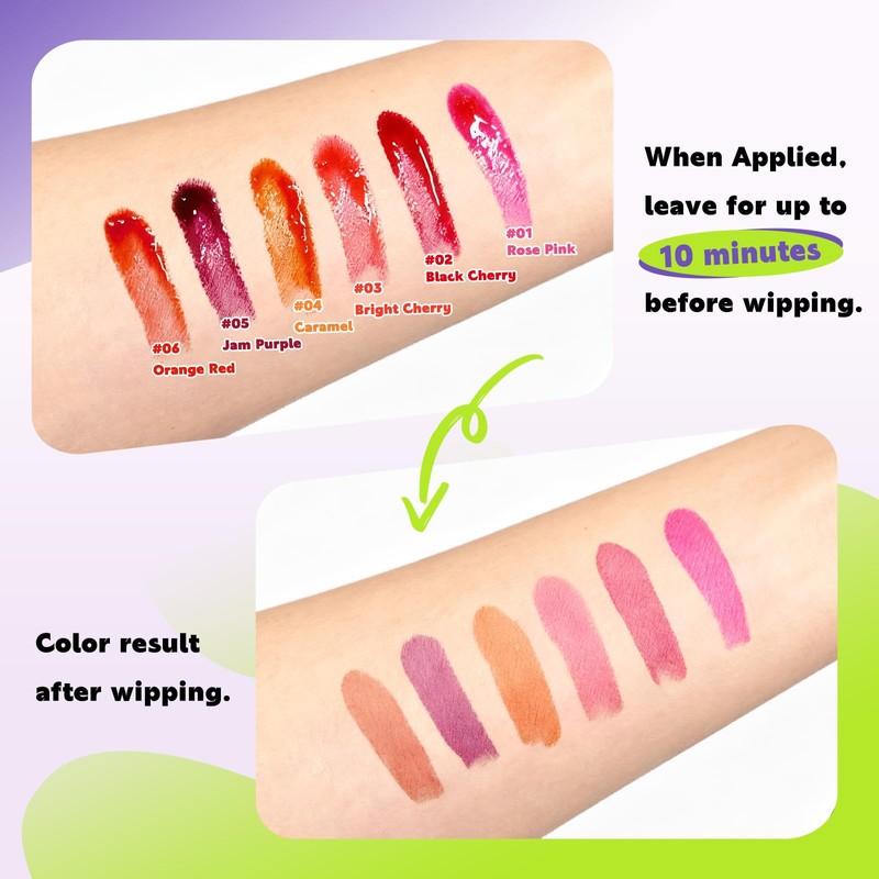 Wipe-Off Lip Stain Lightweight Lip Tint Non-stick to Cup Transfer-Resistant,