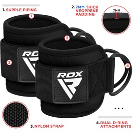 RDX Ankle Straps for Cable Machines Resistance Bands Attachment, 7mm Neoprene Padded 10”x4”, Gym Wrist Cuff Women Men Home Fitness, Weight Lifting D-Ring Booty Leg Workout Curls Kickbacks Hip Abductor