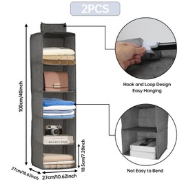 Minnhua 2PCS 5-Shelf Hanging Wardrobe Storage Organiser Hanging Wardrobe Organiser Hanging Storage Shelves Foldable Hanging Closet Organizer Clothes Organizer for Garment Hat Bag Grey