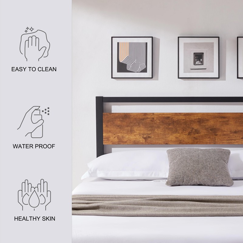 Kingfun Wood Headboard - Rustic Solid Queen Size Farmhouse Bed,