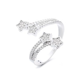 CZ Stars Rings Cute Dainty Statement for Women Girls Sterling Silver Plated Layered Cubic Zirconia Adjustable Open Stacking Extendable Knuckle Middle Finger Ring Fashion Gifts for BFF (Silvery)