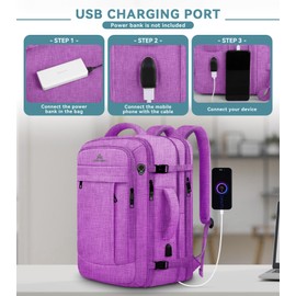 55L Carry On Backpack, Extra Large Laptop Backpack, Big Capacity Travel Backpack for Women, Expandable Water Resistant Bag Anti-Theft Business Daypack Fit 18 Inch Laptop with USB Port,Purple