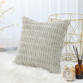 Artscope Corduroy Set of 1 Cushion Cover 40x40 cm Super Soft Boho Striped Square Pillow Covers Case Decorative Modern Cushion Covers for Sofa Couch Bedroom Car Decor Light Grey