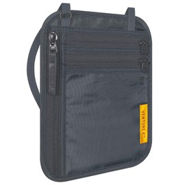 VENTURE 4TH Slim Passport Holder Neck Pouch with RFID Blocking Travel Neck Wallet and a Nylon Lining (Gray)