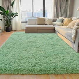 plumlik 5x7 Area Rugs for Living Room, Fluffy Shag Rug for Bedroom, Nursery and Indoor Floor, Soft and Comfy, Sage Green Carpet for Kids, Girls, Boys Room Dorm Home Decor Aesthetic, Upgrade Non Slip