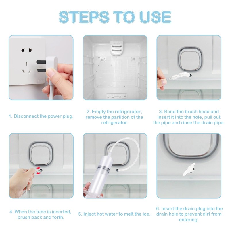 Bomtop Fridge Cleaning Set, Fridge Drain Cleaning, Fridge Brushes, Cleaning