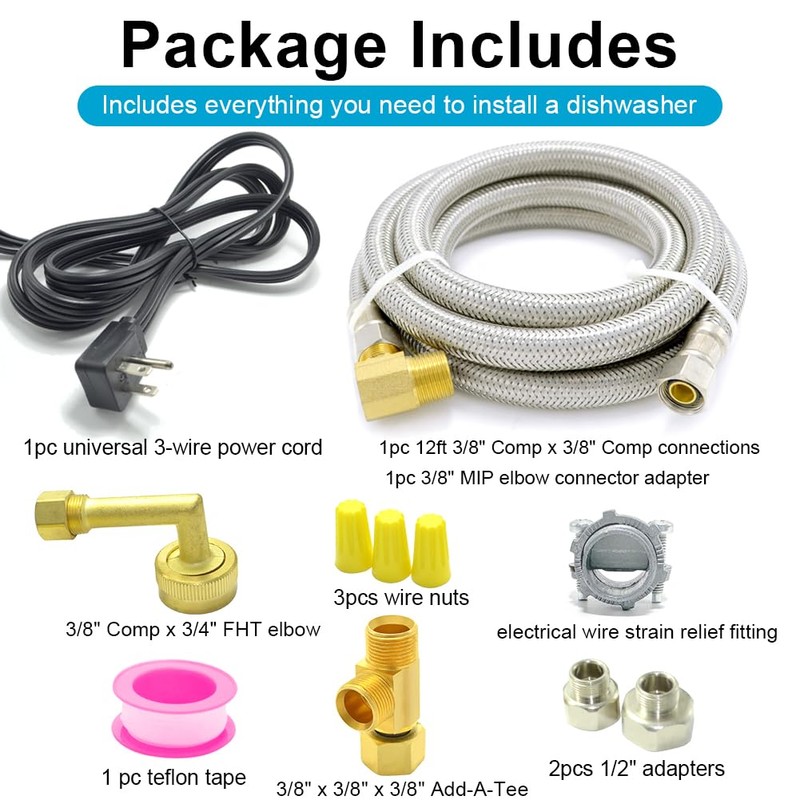 TT FLEX Universal Dishwasher Installation Kit,12 Ft Stainless Steel Dishwasher