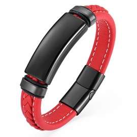 YL Polished Stainless Steel Mens Bracelet, Handcrafted Braided Leather Bangle Punk Wristband Jewelry for Men Women, 8.27 Inches, Leather, no gemstone